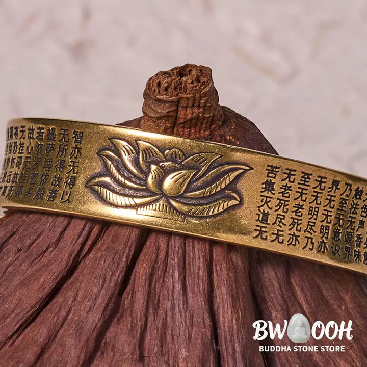 Buddha Stones Heart Sutra Lotus Flower Copper Brass Peace Cuff Bracelet Bangle - BWOOOH - Bracelet Bangle