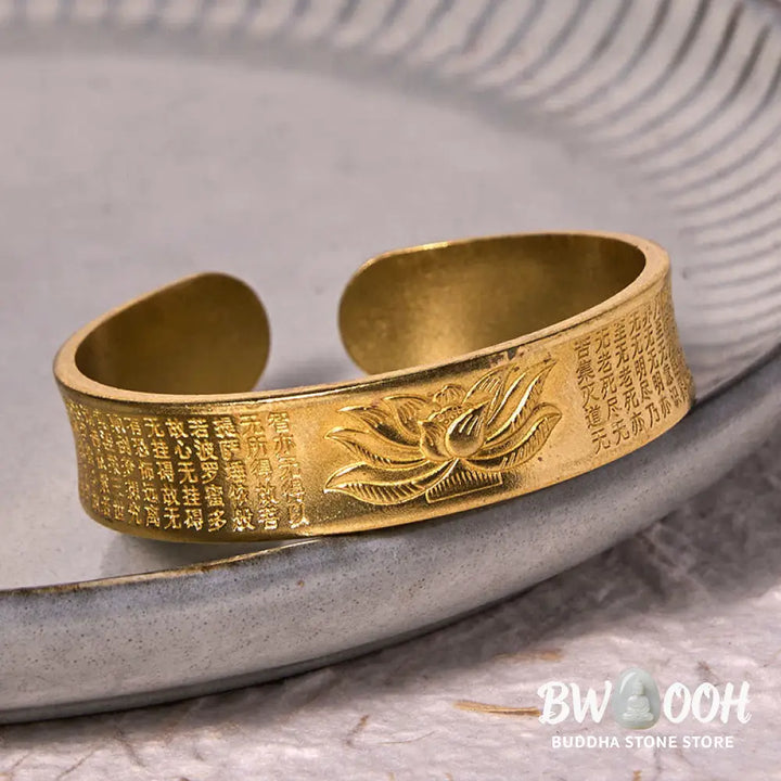 Buddha Stones Heart Sutra Lotus Flower Copper Brass Peace Cuff Bracelet Bangle - BWOOOH - Bracelet Bangle