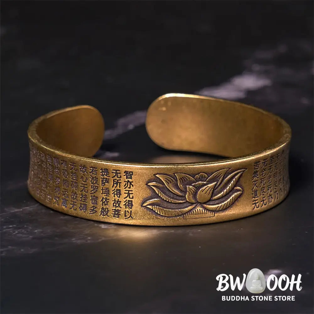 Buddha Stones Heart Sutra Lotus Flower Copper Brass Peace Cuff Bracelet Bangle - BWOOOH - Bracelet Bangle