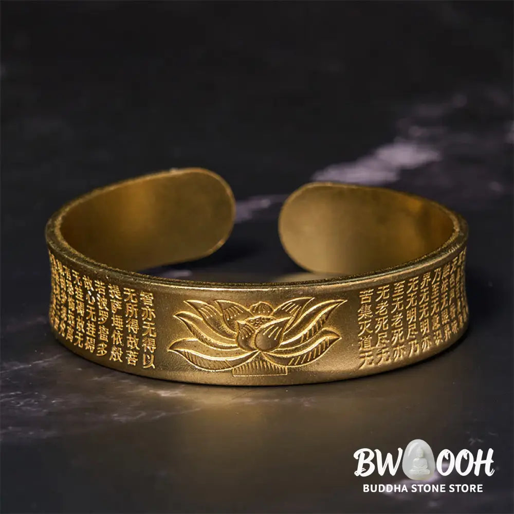 Buddha Stones Heart Sutra Lotus Flower Copper Brass Peace Cuff Bracelet Bangle - BWOOOH - Bracelet Bangle