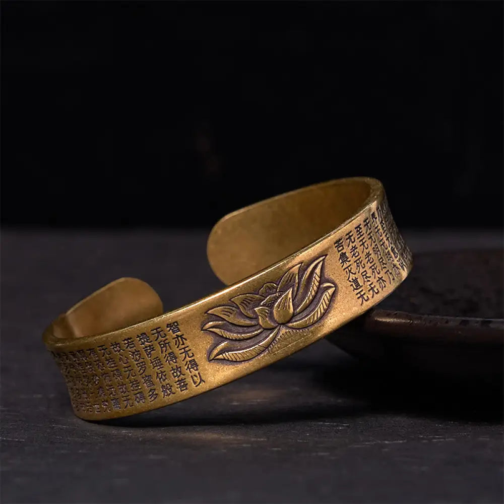 BWOOOH Heart Sutra Lotus Flower Copper Brass Peace Cuff Bracelet Bangle - BWOOOH - Vintage(Wrist Circumference: