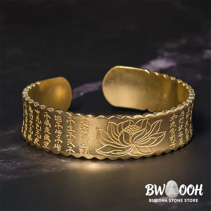 Buddha Stones Heart Sutra Lotus Flower Copper Brass Peace Enlightenment Cuff Bracelet Bangle - BWOOOH - Bracelet Bangle