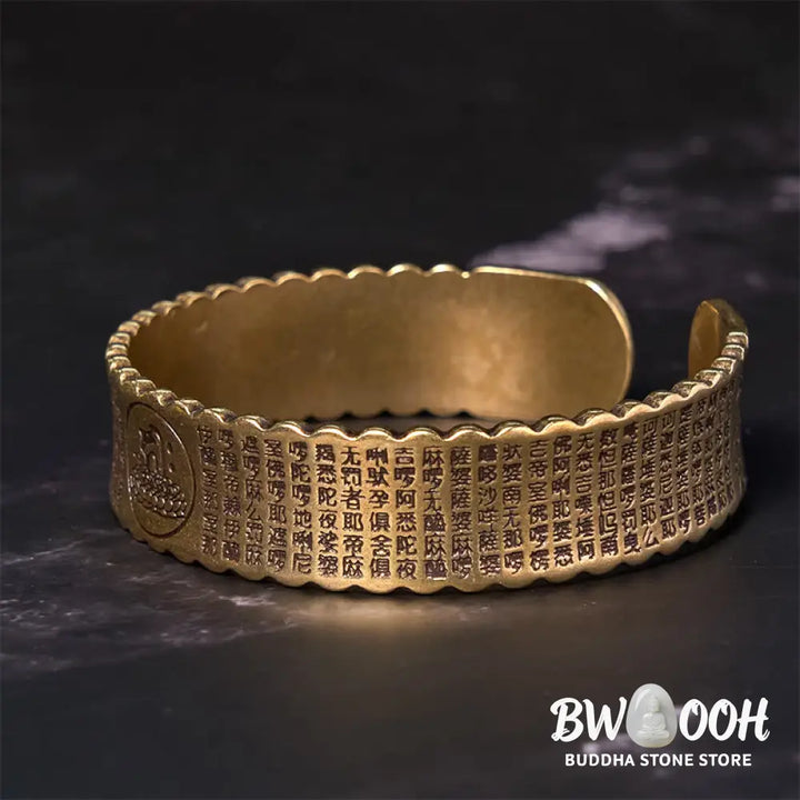 Buddha Stones Heart Sutra Lotus Flower Copper Brass Peace Enlightenment Cuff Bracelet Bangle - BWOOOH - Bracelet Bangle