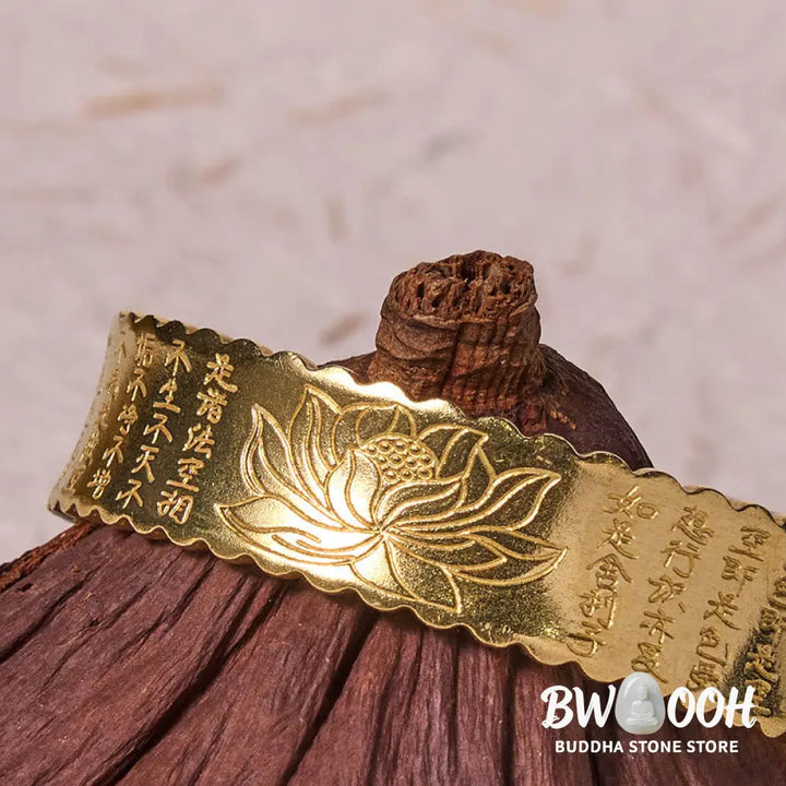 Buddha Stones Heart Sutra Lotus Flower Copper Brass Peace Enlightenment Cuff Bracelet Bangle - BWOOOH - Bracelet Bangle