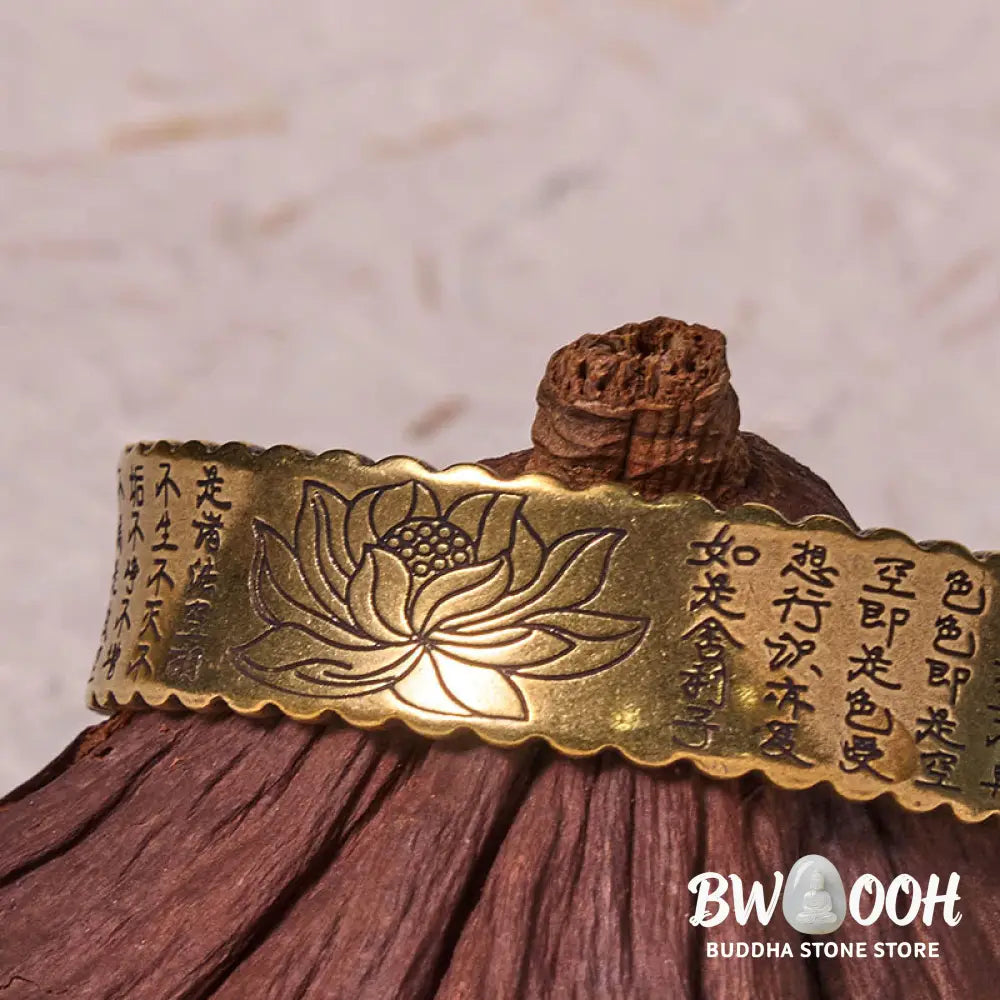 Buddha Stones Heart Sutra Lotus Flower Copper Brass Peace Enlightenment Cuff Bracelet Bangle - BWOOOH - Bracelet Bangle