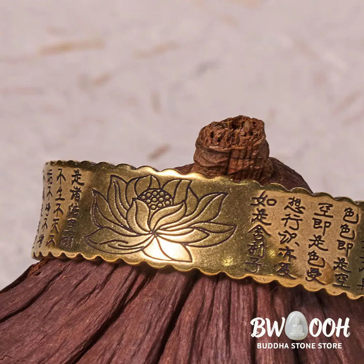 Buddha Stones Heart Sutra Lotus Flower Copper Brass Peace Enlightenment Cuff Bracelet Bangle - BWOOOH - Bracelet Bangle