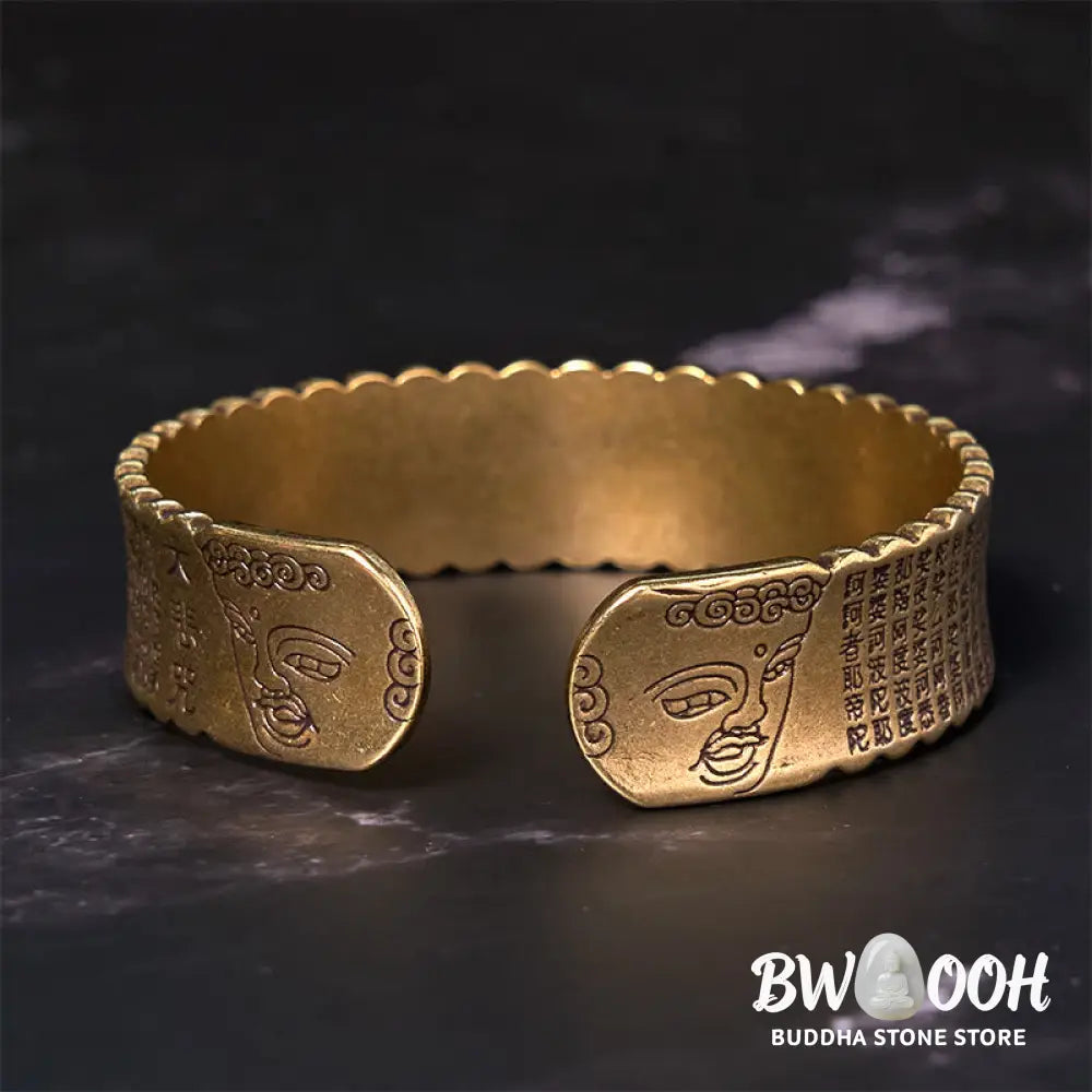 Buddha Stones Heart Sutra Lotus Flower Copper Brass Peace Enlightenment Cuff Bracelet Bangle - BWOOOH - Bracelet Bangle