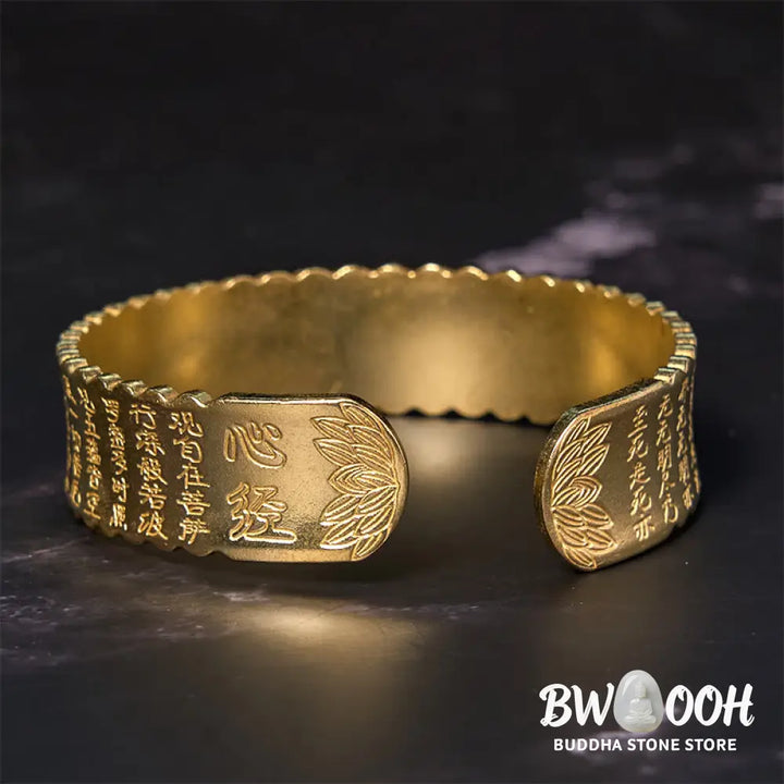 Buddha Stones Heart Sutra Lotus Flower Copper Brass Peace Enlightenment Cuff Bracelet Bangle - BWOOOH - Bracelet Bangle