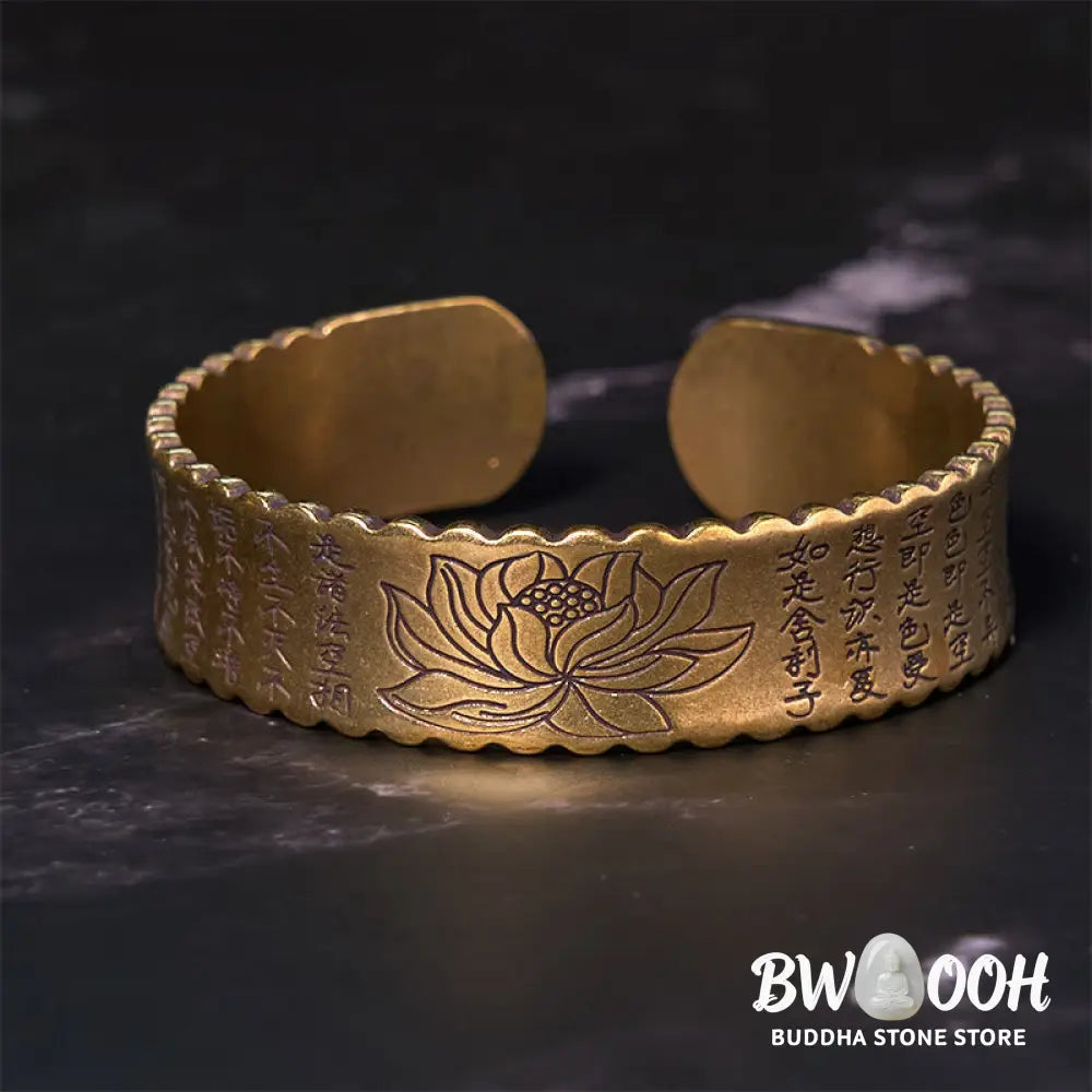 Buddha Stones Heart Sutra Lotus Flower Copper Brass Peace Enlightenment Cuff Bracelet Bangle - BWOOOH - Bracelet Bangle