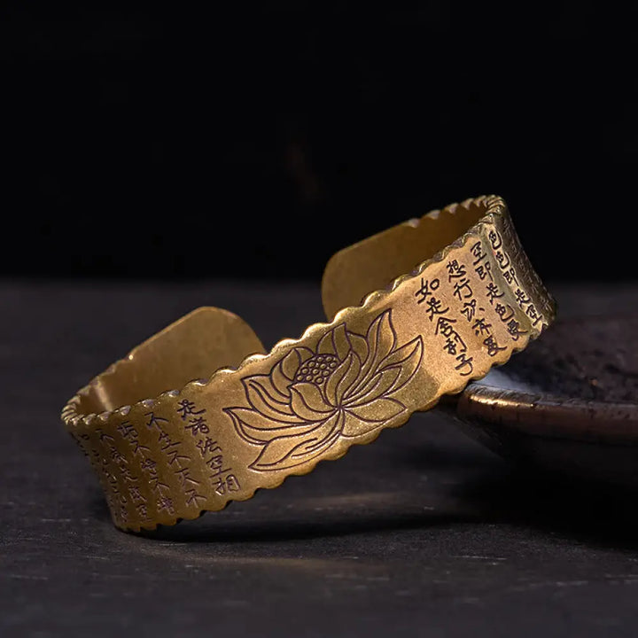 BWOOOH Heart Sutra Lotus Flower Copper Brass Peace Enlightenment Cuff Bracelet Bangle - BWOOOH - Vintage(Wrist