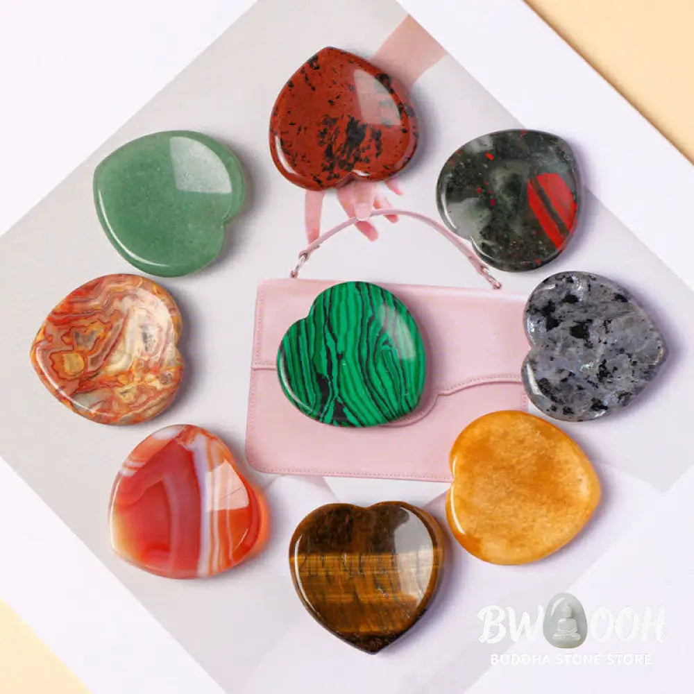 Buddha Stones Heart Worry Stone Opal Rose Quartz Motivation Crystal Decor 4*4*0.7cm - Crystal &amp; Stone Decor