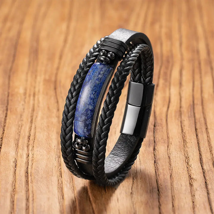 Buddha Stones Hematite Lazurite Lapis Lazuli Black Glitter Stone Pink Crystal Titanium Steel Leather Strengthen