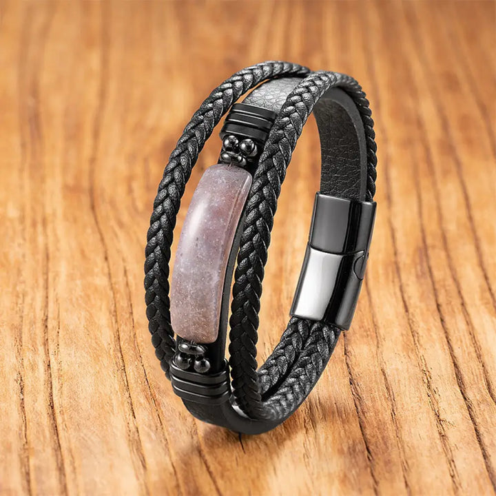 Buddha Stones Hematite Lazurite Lapis Lazuli Black Glitter Stone Pink Crystal Titanium Steel Leather Strengthen