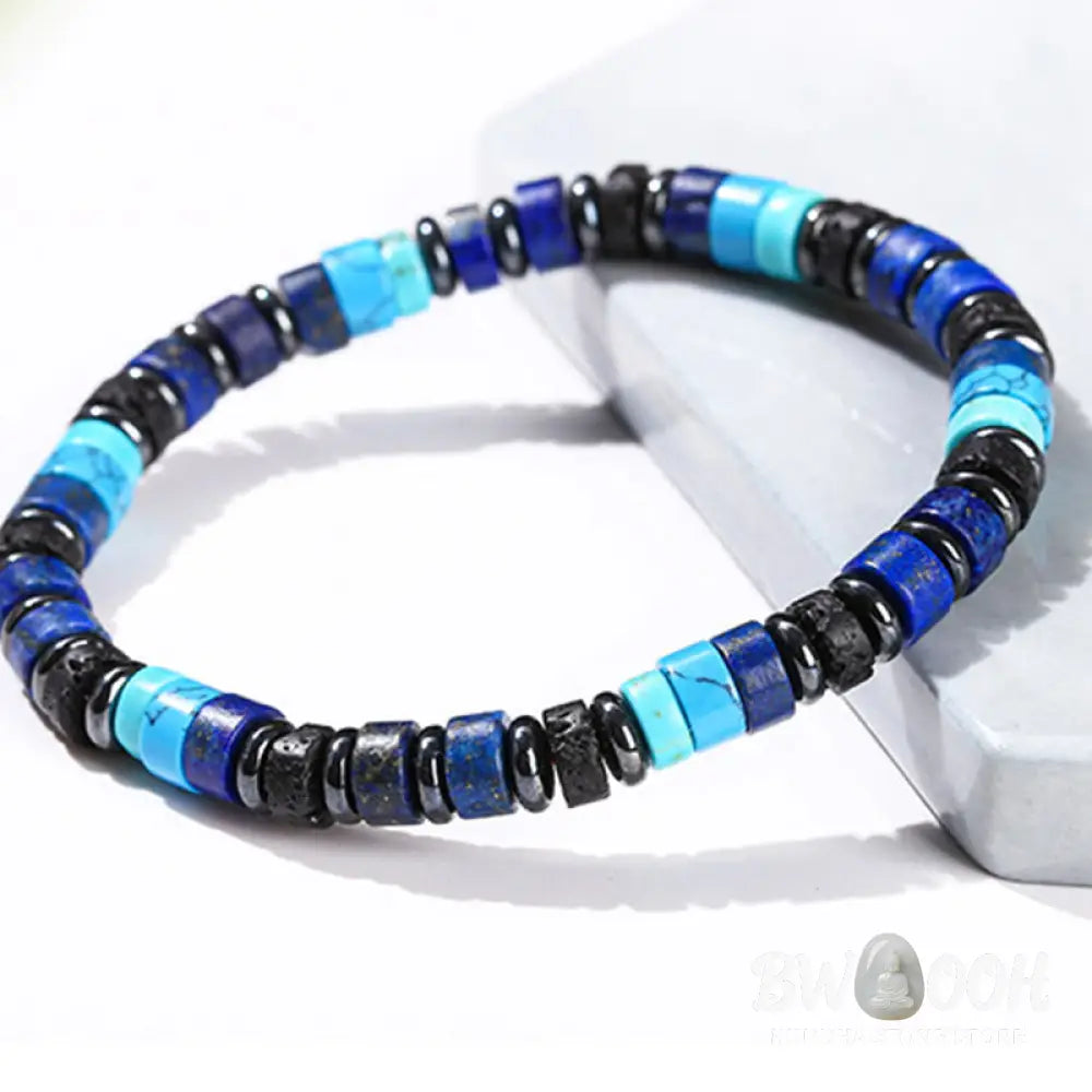 Buddha Stones Hematite Turquoise Lazurite Lava Rock Black Glitter Stone Support Bracelet - BWOOOH - Bracelet