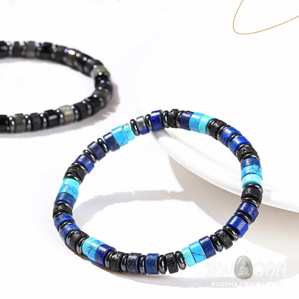 Buddha Stones Hematite Turquoise Lazurite Lava Rock Black Glitter Stone Support Bracelet - BWOOOH - Bracelet