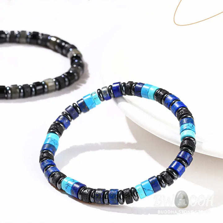 Buddha Stones Hematite Turquoise Lazurite Lava Rock Black Glitter Stone Support Bracelet - BWOOOH - Bracelet