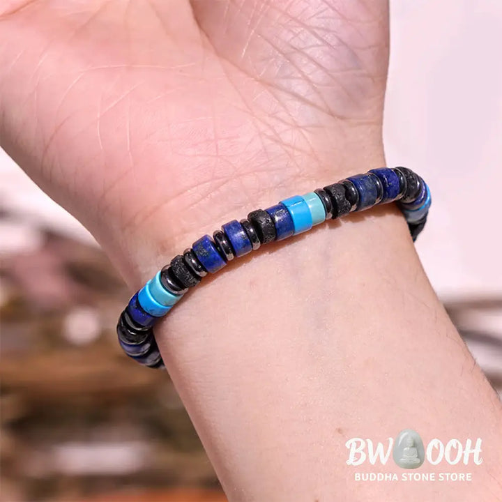 Buddha Stones Hematite Turquoise Lazurite Lava Rock Black Glitter Stone Support Bracelet - BWOOOH - Bracelet