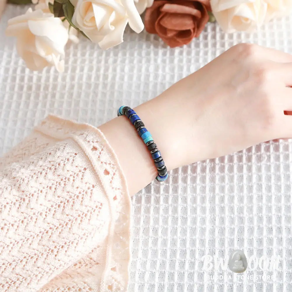 Buddha Stones Hematite Turquoise Lazurite Lava Rock Black Glitter Stone Support Bracelet - BWOOOH - Bracelet