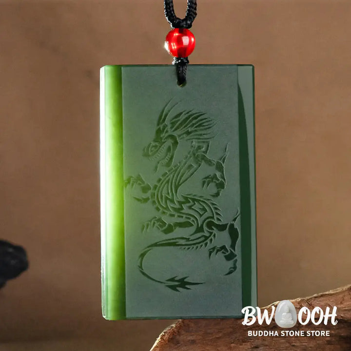 Buddha Stones Hetian Cyan Jade Dragon Engraved Success Necklace Pendant - BWOOOH - Hetian Cyan Jade(Success♥Healing)