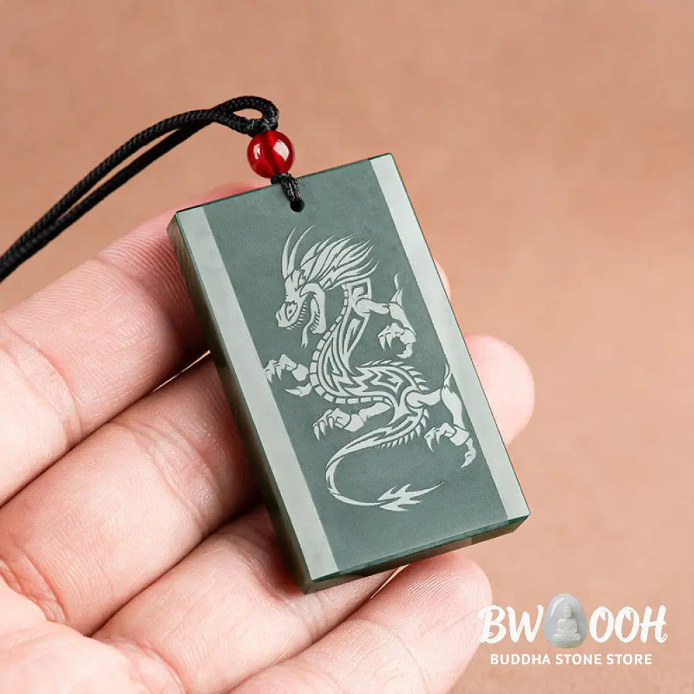 Buddha Stones Hetian Cyan Jade Dragon Engraved Success Necklace Pendant - BWOOOH - Hetian Cyan Jade(Success♥Healing)
