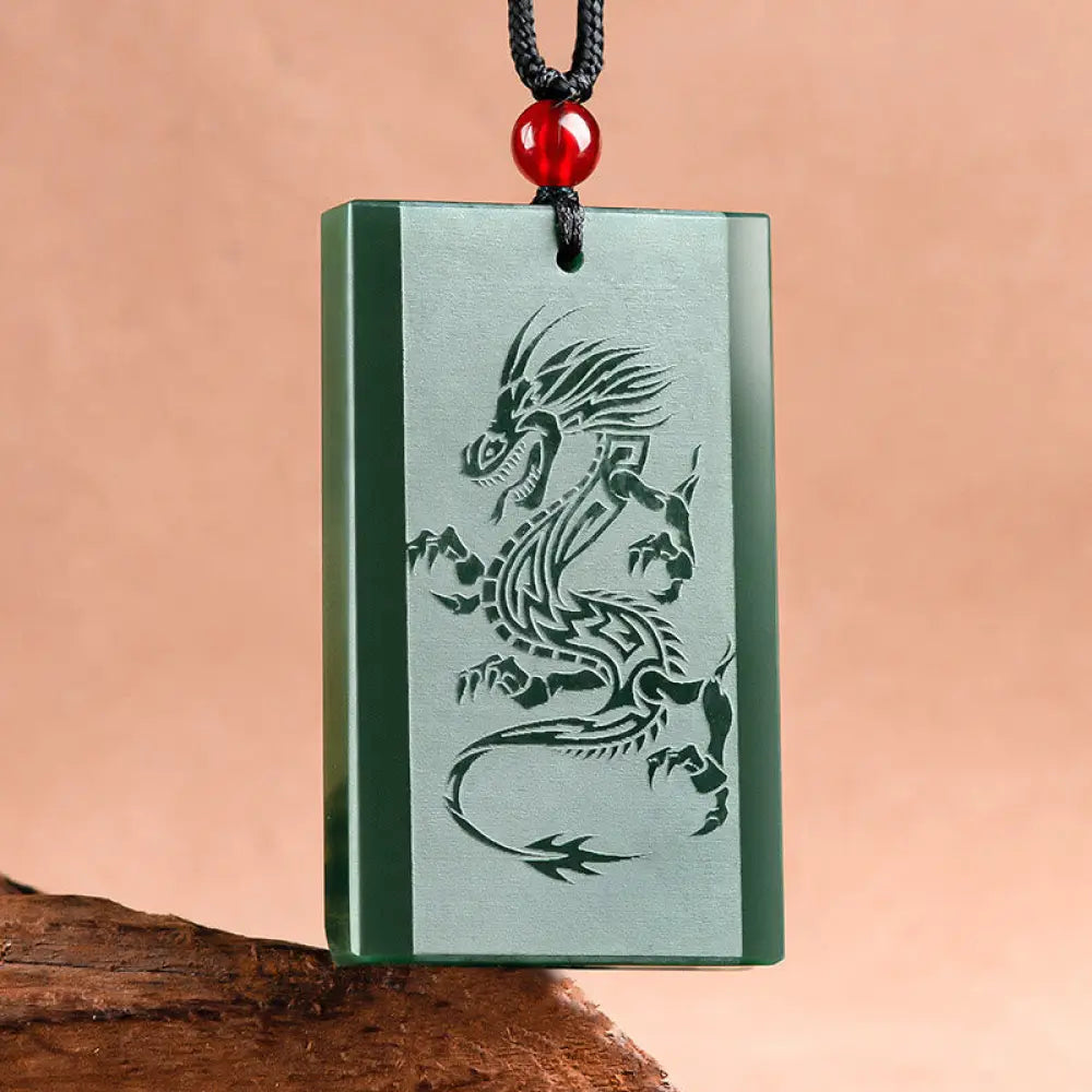 BWOOOH Hetian cyan jade dragon engraved success necklace pendant 45cm premium jade jewelry