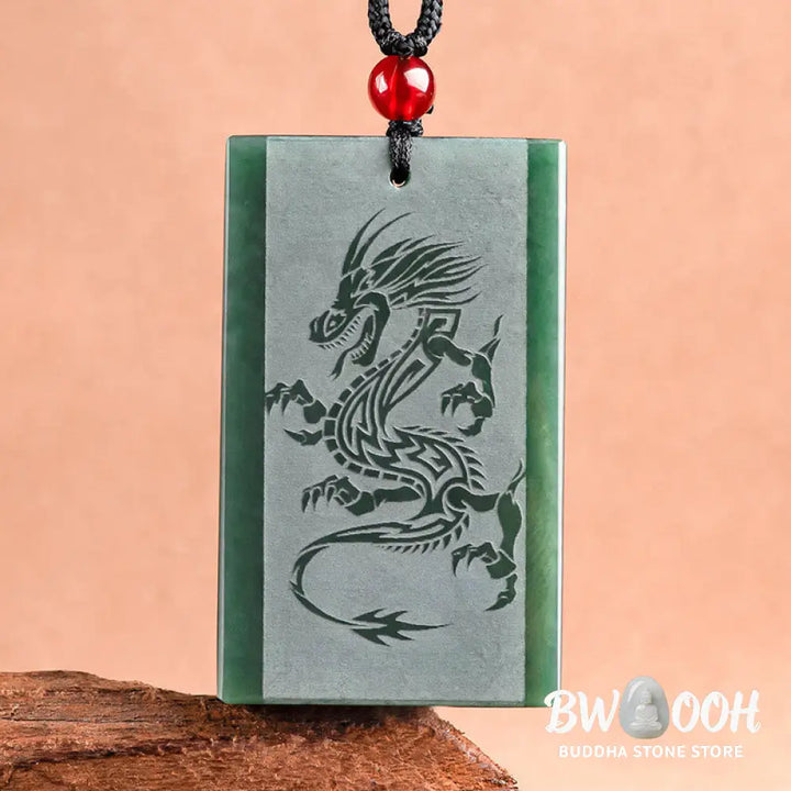 Buddha Stones Hetian Cyan Jade Dragon Engraved Success Necklace Pendant - BWOOOH - Hetian Cyan Jade(Success♥Healing)