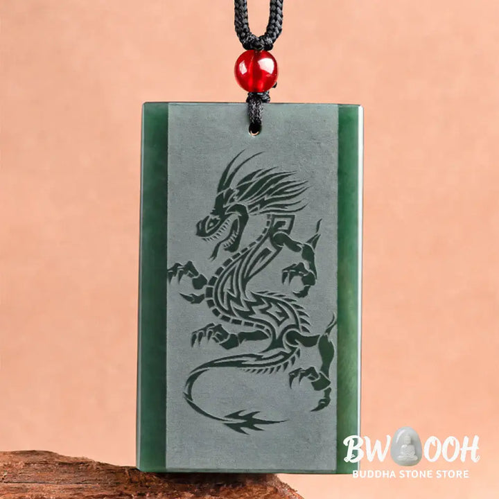 Buddha Stones Hetian Cyan Jade Dragon Engraved Success Necklace Pendant - BWOOOH - Hetian Cyan Jade(Success♥Healing)