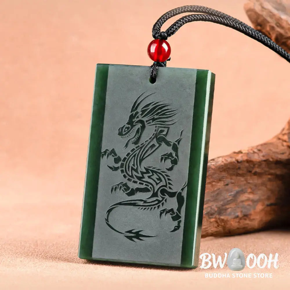Buddha Stones Hetian Cyan Jade Dragon Engraved Success Necklace Pendant - BWOOOH - Hetian Cyan Jade(Success♥Healing)