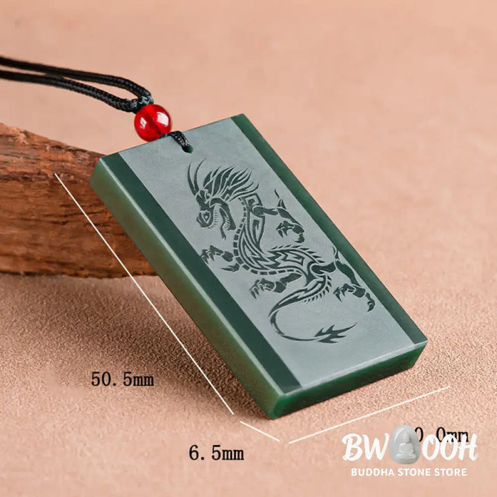 Buddha Stones Hetian Cyan Jade Dragon Engraved Success Necklace Pendant - BWOOOH - Hetian Cyan Jade(Success♥Healing)