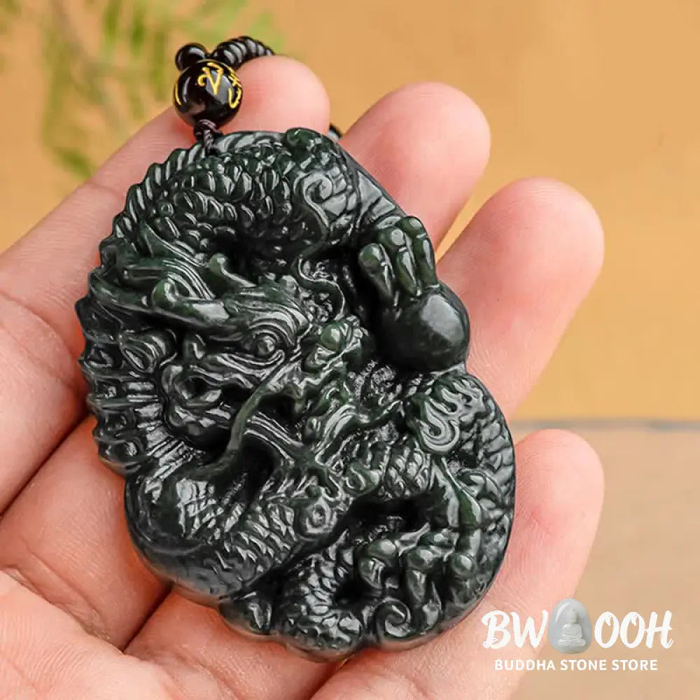 Buddha Stones Hetian Cyan Jade Dragon Success Harmony Necklace Beaded String Pendant - BWOOOH - Hetian Cyan Jade