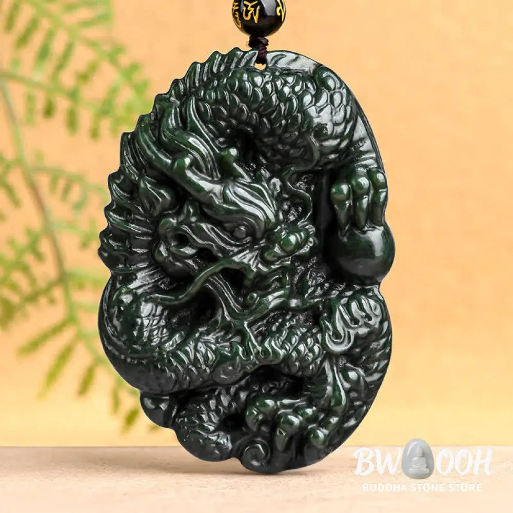 Buddha Stones Hetian Cyan Jade Dragon Success Harmony Necklace Beaded String Pendant - BWOOOH - Hetian Cyan Jade