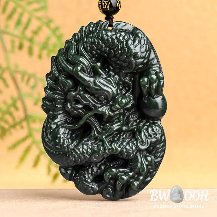 Buddha Stones Hetian Cyan Jade Dragon Success Harmony Necklace Beaded String Pendant - BWOOOH - Hetian Cyan Jade