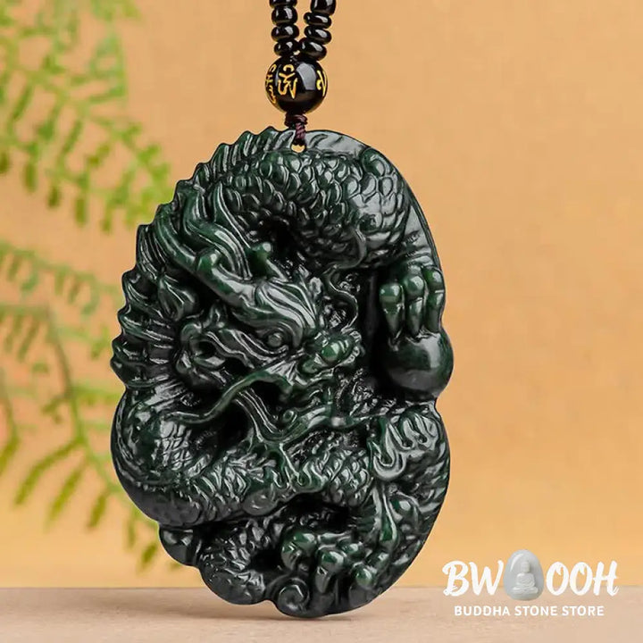 Buddha Stones Hetian Cyan Jade Dragon Success Harmony Necklace Beaded String Pendant - BWOOOH - Hetian Cyan Jade