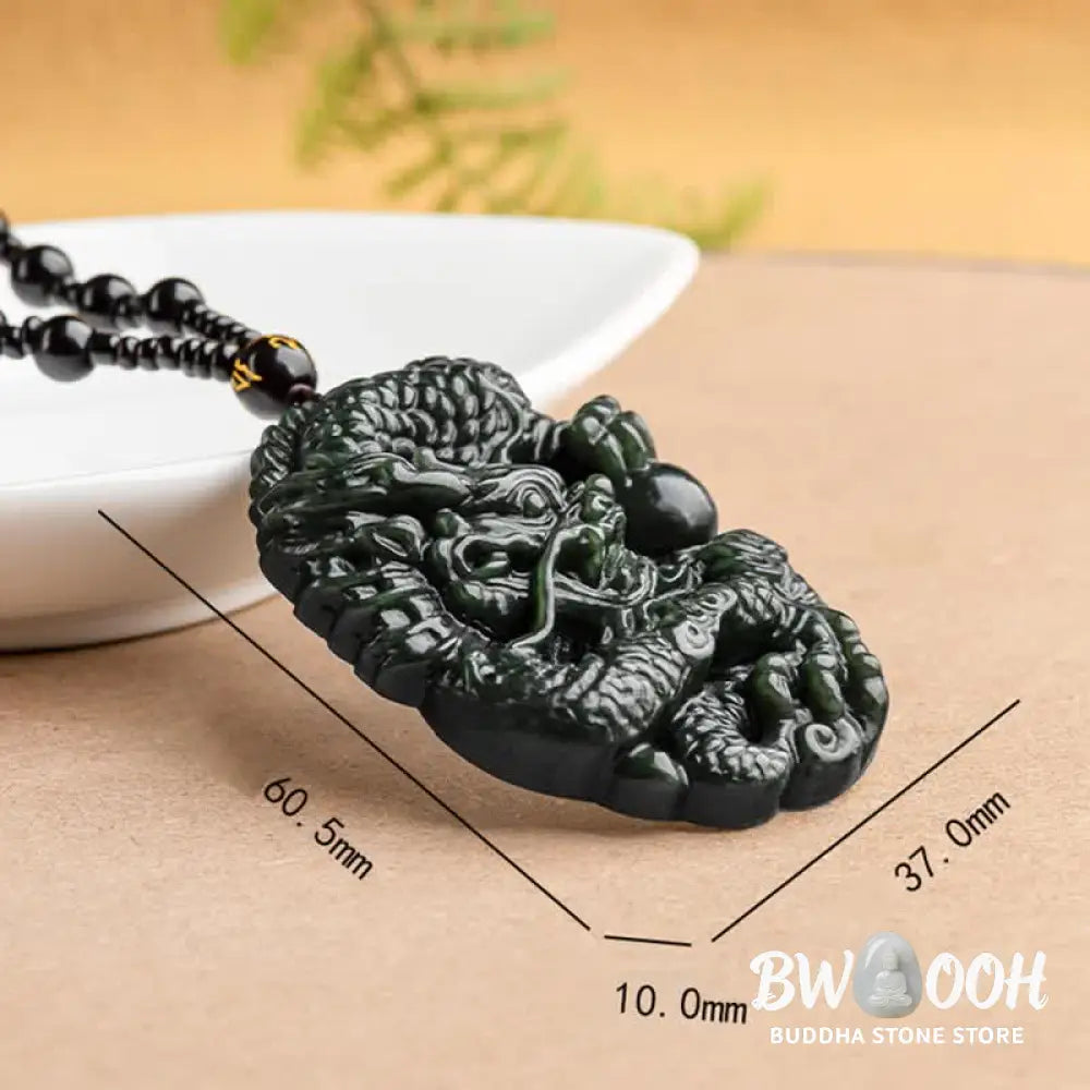 Buddha Stones Hetian Cyan Jade Dragon Success Harmony Necklace Beaded String Pendant - BWOOOH - Hetian Cyan Jade