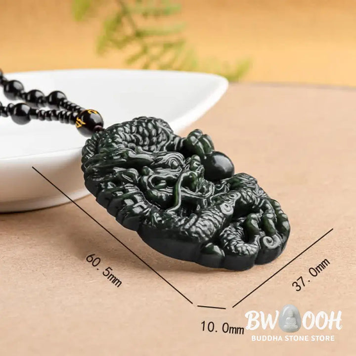Buddha Stones Hetian Cyan Jade Dragon Success Harmony Necklace Beaded String Pendant - BWOOOH - Hetian Cyan Jade
