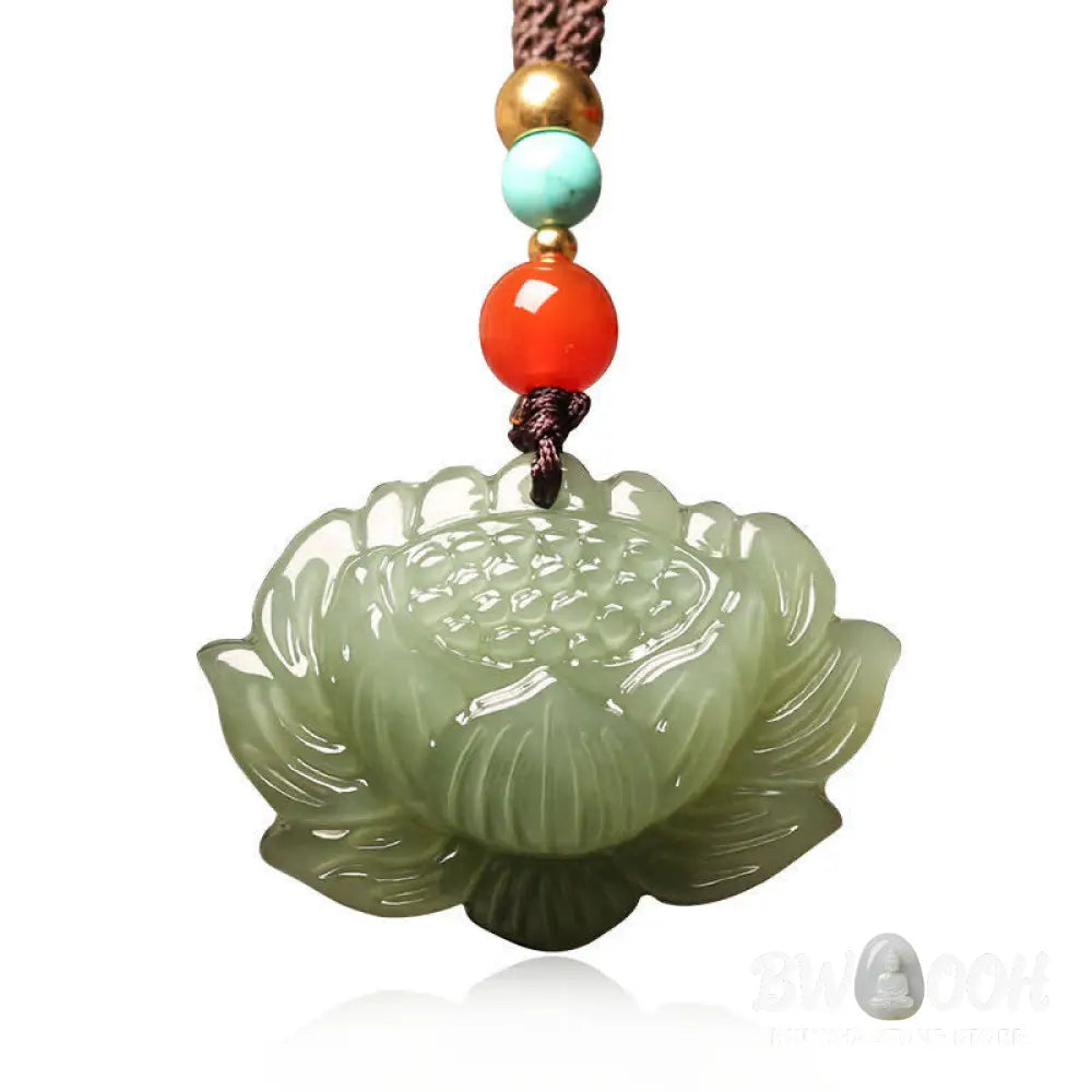 Buddha Stones Hetian Cyan Jade Lotus Flower Success Necklace Pendant - BWOOOH - Hetian Cyan Jade(Success ♥ Healing)