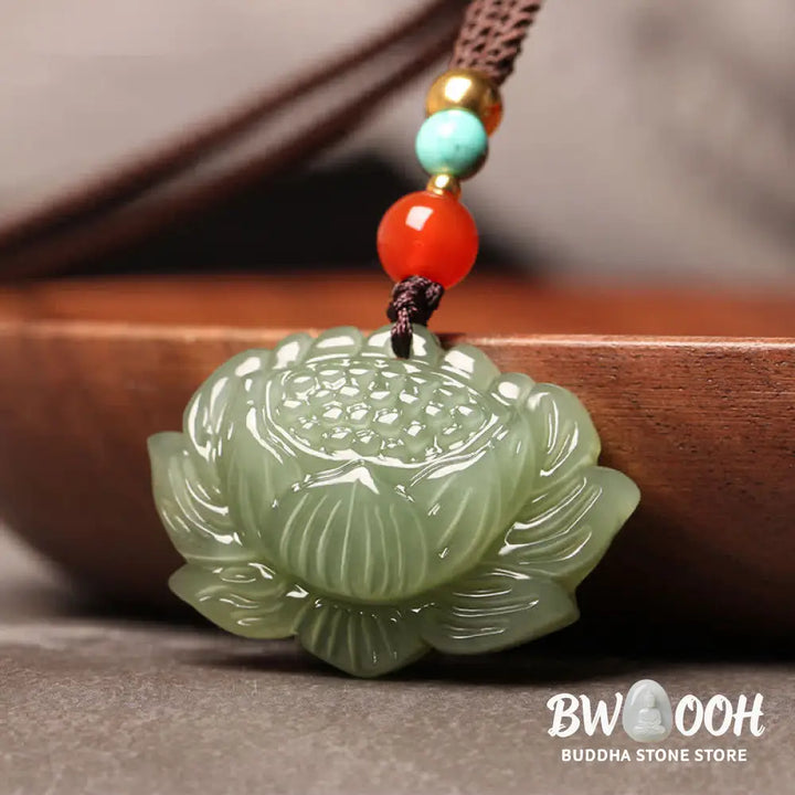 Buddha Stones Hetian Cyan Jade Lotus Flower Success Necklace Pendant - BWOOOH - Hetian Cyan Jade(Success ♥ Healing)