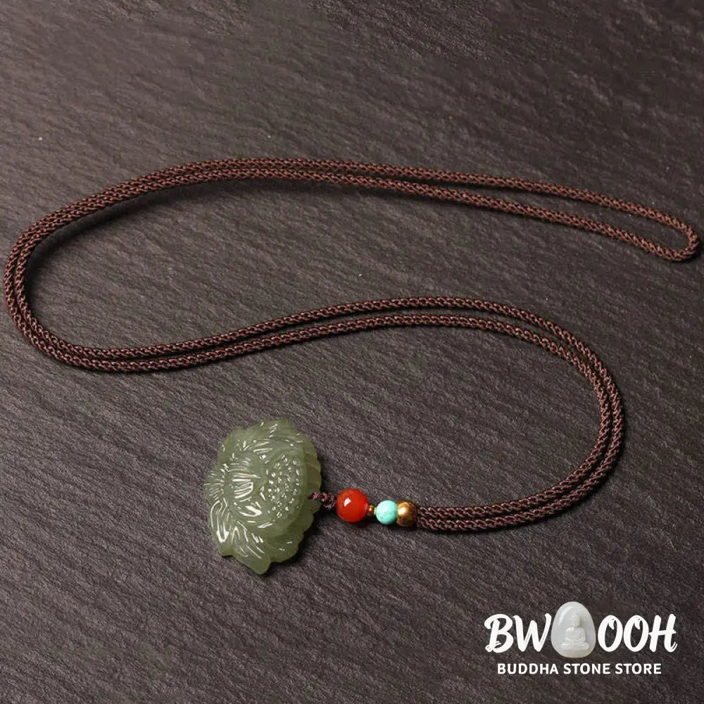 Buddha Stones Hetian Cyan Jade Lotus Flower Success Necklace Pendant - BWOOOH - Hetian Cyan Jade(Success ♥ Healing)