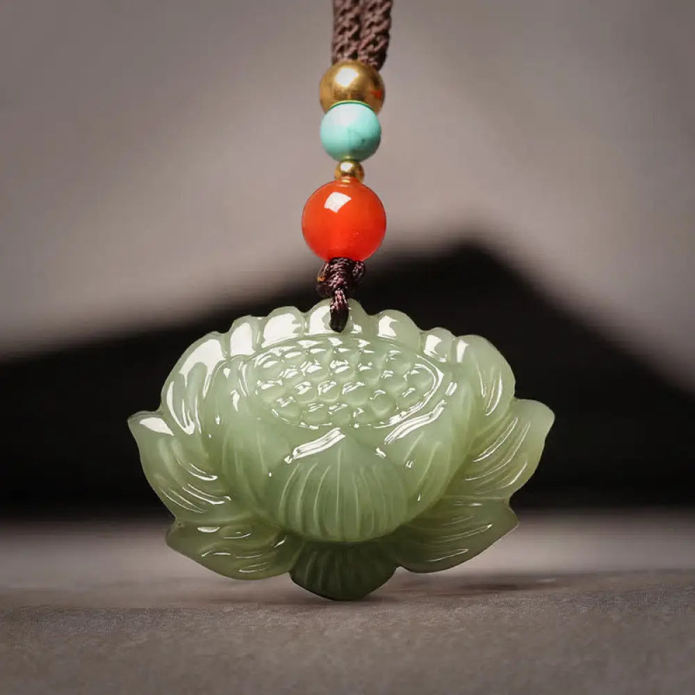 BWOOOH Hetian Cyan Jade Lotus Flower Success Necklace Pendant