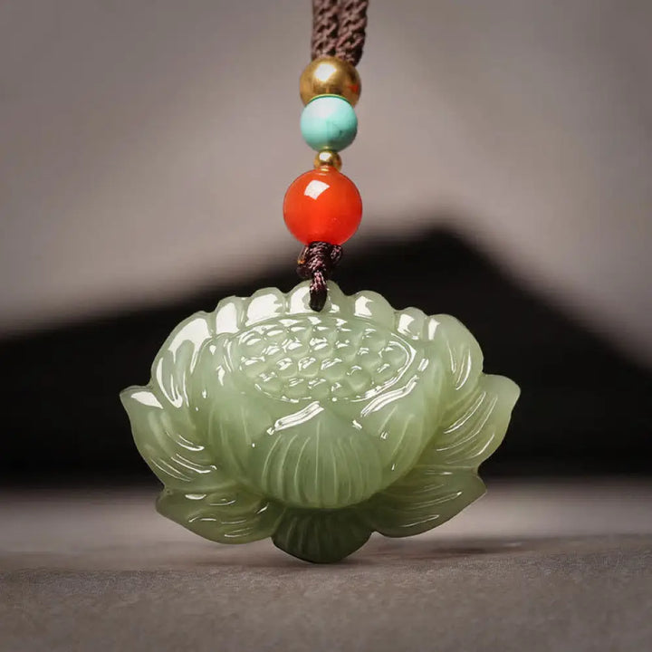 BWOOOH Hetian Cyan Jade Lotus Flower Success Necklace Pendant