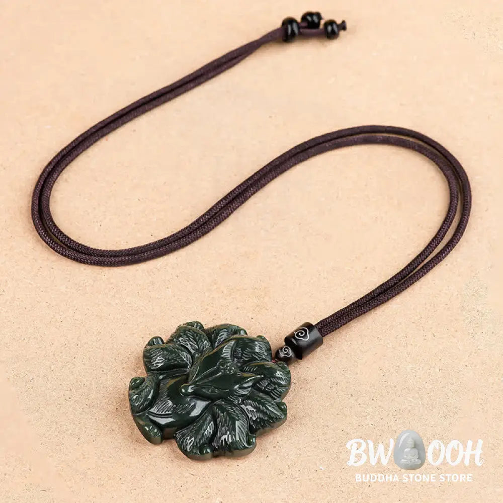 Buddha Stones Hetian Cyan Jade Nine Tailed Fox Luck Necklace String Pendant - BWOOOH - Hetian Cyan Jade (Success ♥