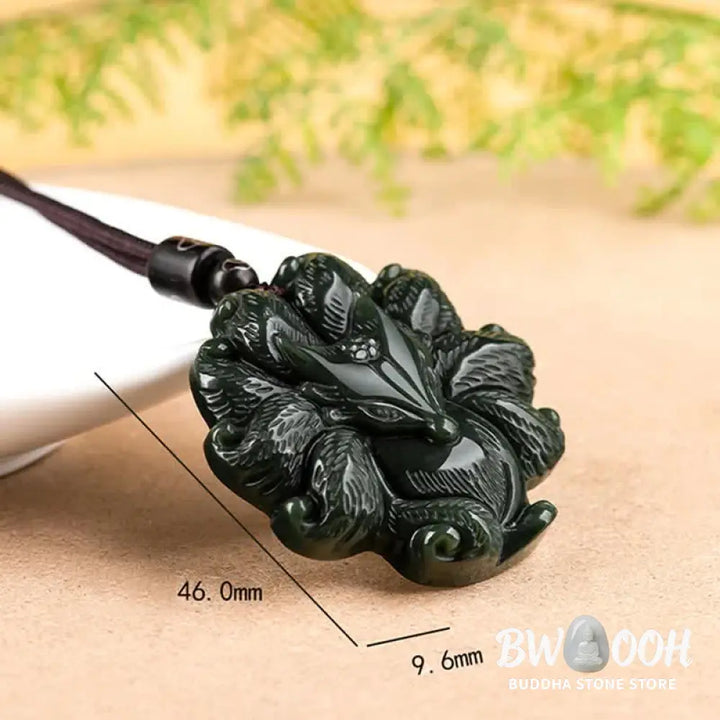 Buddha Stones Hetian Cyan Jade Nine Tailed Fox Luck Necklace String Pendant - BWOOOH - Hetian Cyan Jade (Success ♥