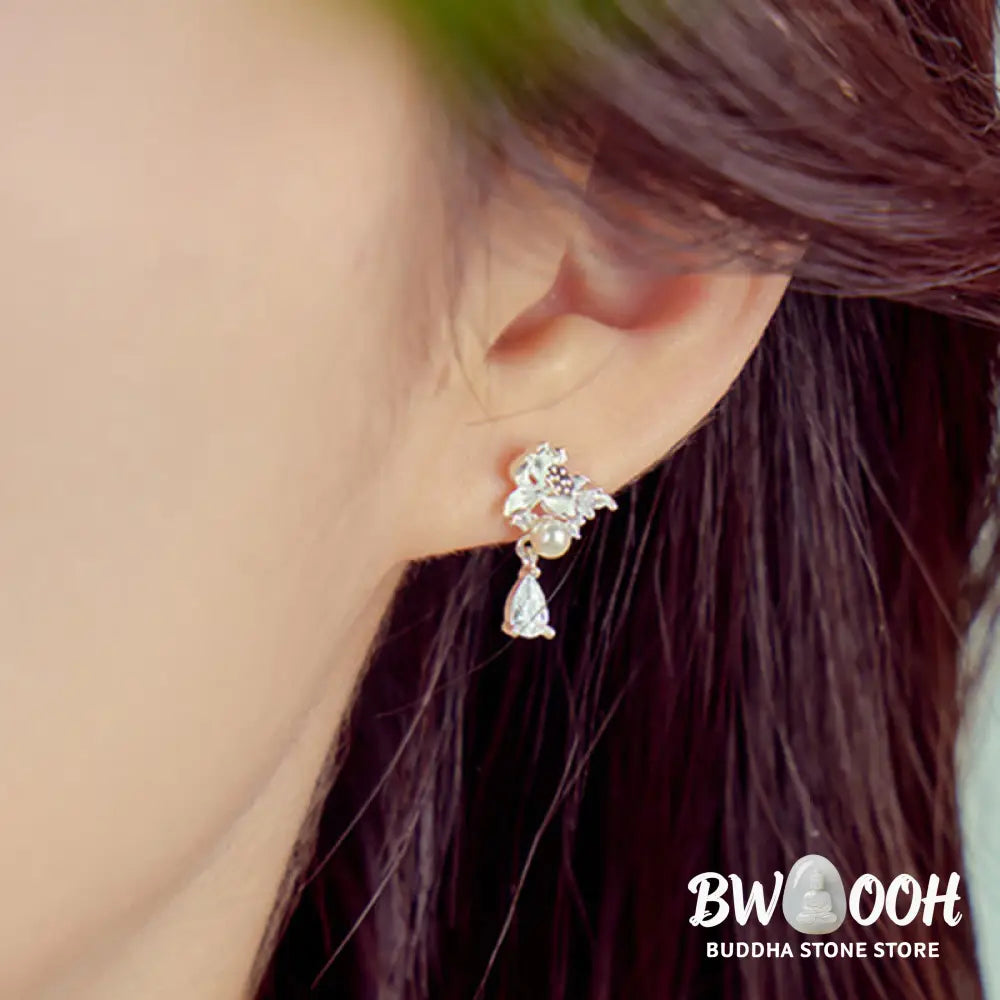Buddha Stones Hetian Jade 925 Sterling Silver Cubic Zirconia Pearl Abundance Earrings - Hetian Jade 925 Sterling Silver