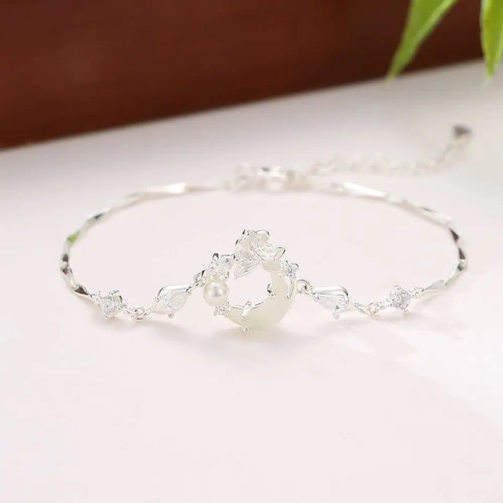 BWOOOH Hetian Jade 925 Sterling Silver Cubic Zirconia Pearl Lotus Bracelet - BWOOOH - Hetian Jade 925 Sterling