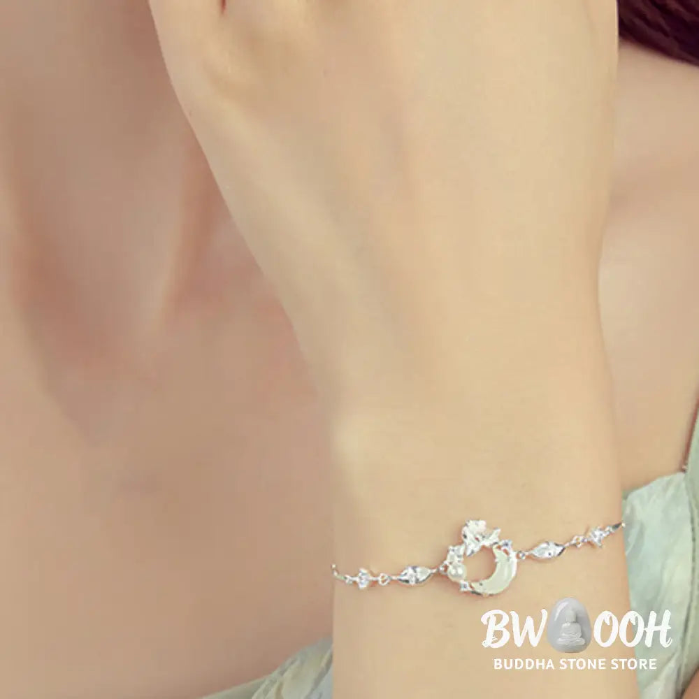 Buddha Stones Hetian Jade 925 Sterling Silver Cubic Zirconia Pearl Lotus Bracelet - BWOOOH - Hetian Jade 925 Sterling