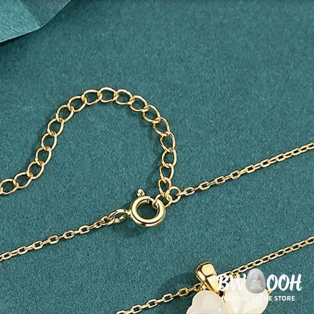 Buddha Stones Hetian Jade 925 Sterling Silver Four Leaf Clover Necklace Pendant - BWOOOH - Necklaces &amp; Pendants