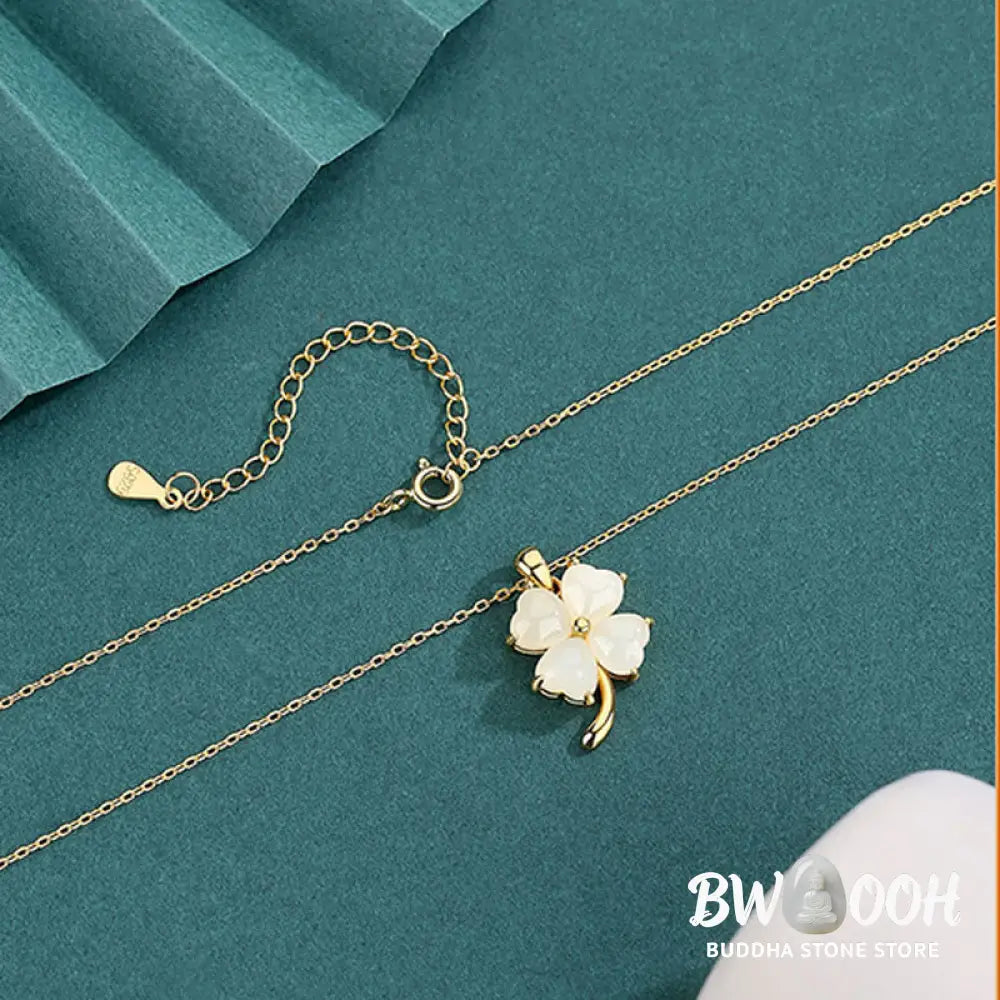Buddha Stones Hetian Jade 925 Sterling Silver Four Leaf Clover Necklace Pendant - BWOOOH - Necklaces &amp; Pendants