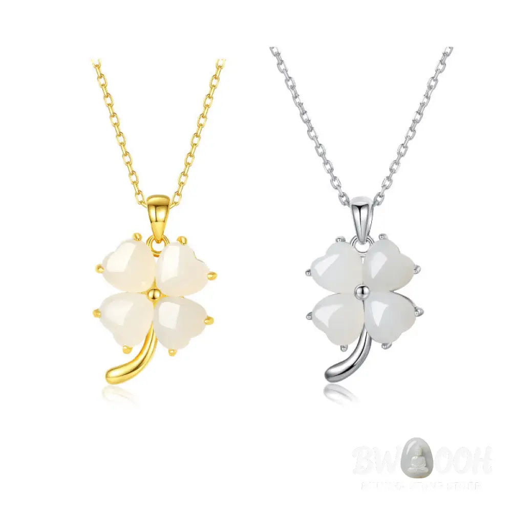 Buddha Stones Hetian Jade 925 Sterling Silver Four Leaf Clover Necklace Pendant - BWOOOH - Necklaces &amp; Pendants