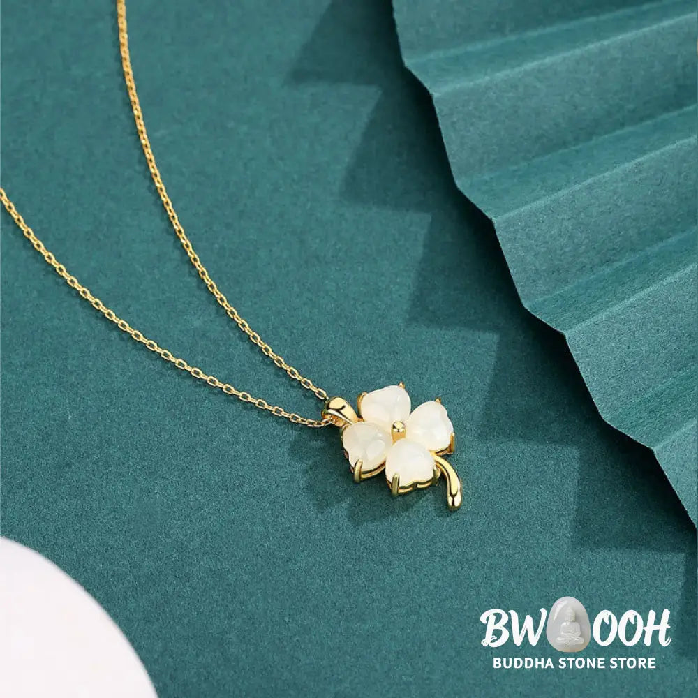Buddha Stones Hetian Jade 925 Sterling Silver Four Leaf Clover Necklace Pendant - BWOOOH - Necklaces &amp; Pendants