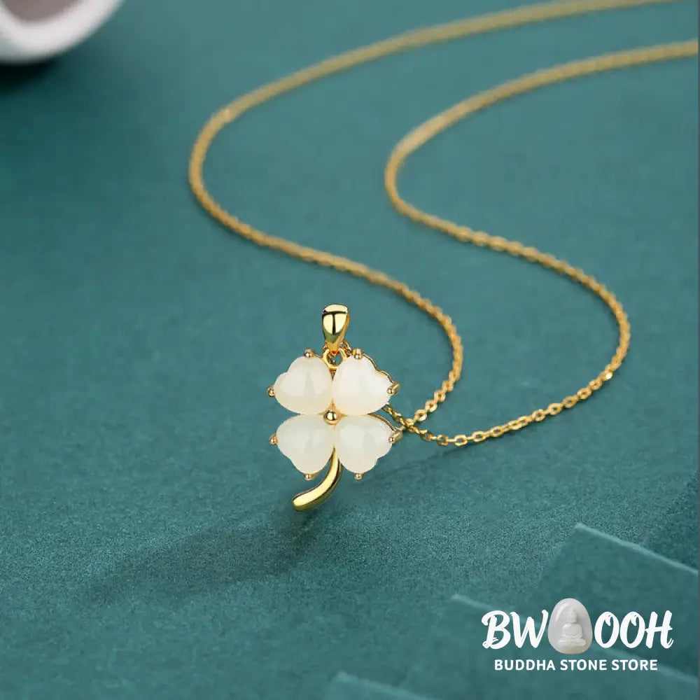 Buddha Stones Hetian Jade 925 Sterling Silver Four Leaf Clover Necklace Pendant - BWOOOH - Necklaces & Pendants